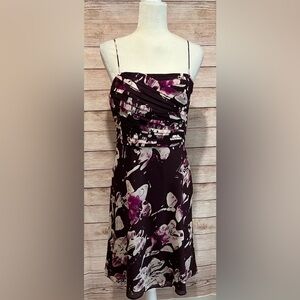 Ann Taylor Womens Size 8 Silk Sheath Dress Purple Ivory Black Spaghetti Straps